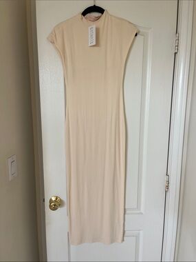 Cream High-Neck Maxi Dress
